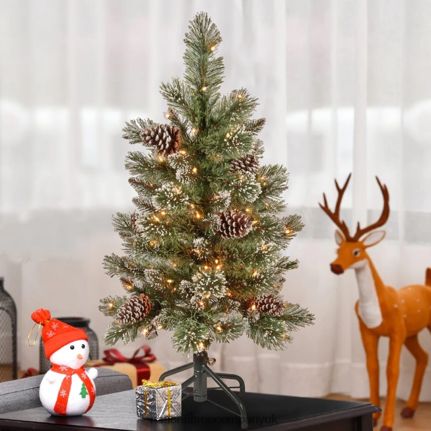 Trees | National Tree Company Pre-Lit Artificial Christmas Tree Glittering Pine Pencil Slim with Clear Lights Plug In 3 ft F2L4F62